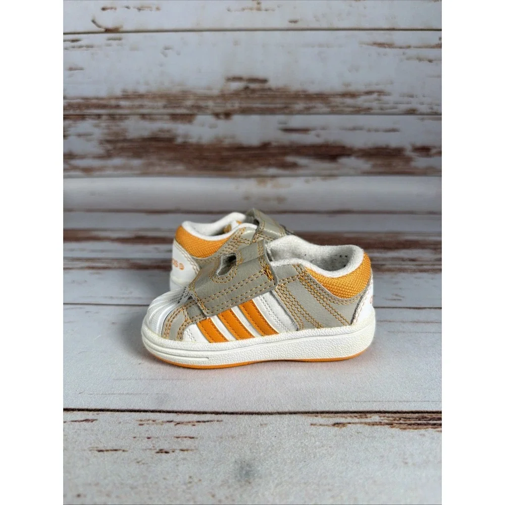 Adidas Toddler 5K Slip On Sneakers Grey Orange White Shell Toe Shoes Used